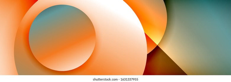 Fondo abstracto geométrico dinámico a la moda. Círculos, formas redondeadas, efectos de sombra 3d y gradientes de fluido. Formas redondeadas superpuestas modernas. Ilustración vectorial para papel de escritorio, pancarta, fondo, tarjeta