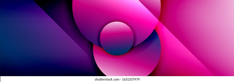Dynamic trendy geometrical abstract background. Circles, round shapes 3d shadow effects and fluid gradients. Modern overlapping round forms. Vector Illustration For Wallpaper, Banner, Background, Card