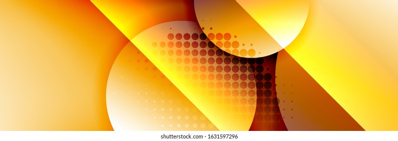 Plano de fundo abstrato geométrico da moda dinâmica. Círculos, formas arredondadas, efeitos de sombra 3d e gradientes de fluido. Formas redondas modernas sobrepostas. Ilustração De Vetor Para Papel De Parede, Banner, Plano De Fundo, Cartão