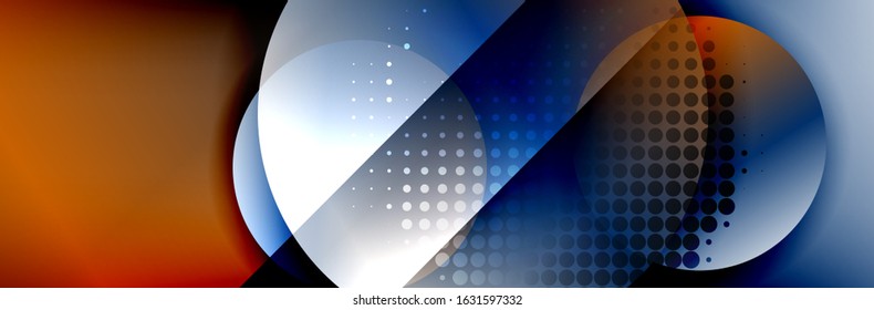 Dynamic trendy geometrical abstract background. Circles, round shapes 3d shadow effects and fluid gradients. Modern overlapping round forms. Vector Illustration For Wallpaper, Banner, Background, Card