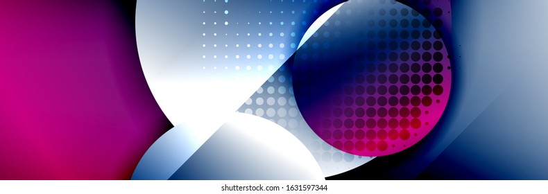 Dynamic trendy geometrical abstract background. Circles, round shapes 3d shadow effects and fluid gradients. Modern overlapping round forms. Vector Illustration For Wallpaper, Banner, Background, Card