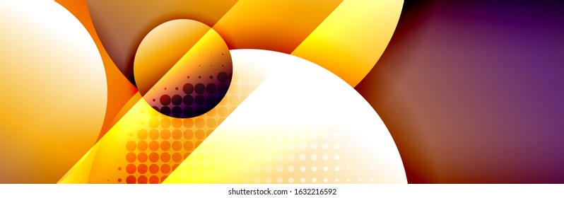 Dynamic trendy geometrical abstract background. Circles, round shapes 3d shadow effects and fluid gradients. Modern overlapping round forms. Vector Illustration For Wallpaper, Banner, Background, Card