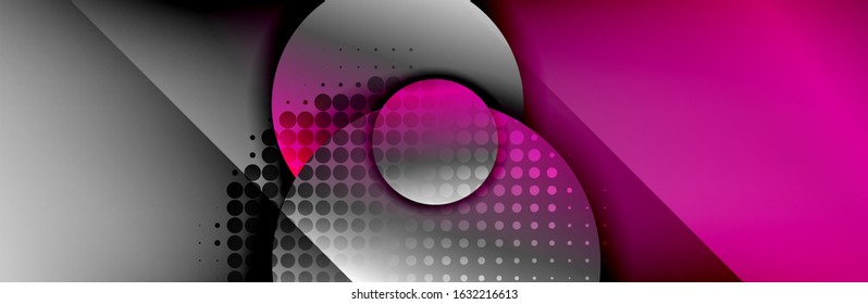 Dynamic trendy geometrical abstract background. Circles, round shapes 3d shadow effects and fluid gradients. Modern overlapping round forms. Vector Illustration For Wallpaper, Banner, Background, Card