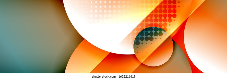 Plano de fundo abstrato geométrico da moda dinâmica. Círculos, formas arredondadas, efeitos de sombra 3d e gradientes de fluido. Formas redondas modernas sobrepostas. Ilustração De Vetor Para Papel De Parede, Banner, Plano De Fundo, Cartão