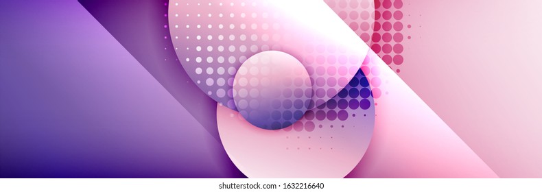 Dynamic trendy geometrical abstract background. Circles, round shapes 3d shadow effects and fluid gradients. Modern overlapping round forms. Vector Illustration For Wallpaper, Banner, Background, Card