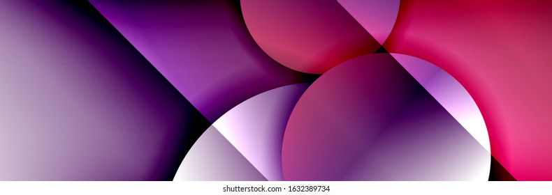 Dynamic trendy geometrical abstract background. Circles, round shapes 3d shadow effects and fluid gradients. Modern overlapping round forms. Vector Illustration For Wallpaper, Banner, Background, Card