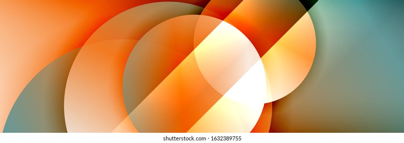 Dynamic trendy geometrical abstract background. Circles, round shapes 3d shadow effects and fluid gradients. Modern overlapping round forms. Vector Illustration For Wallpaper, Banner, Background, Card