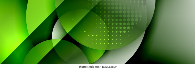 Dynamic trendy geometrical abstract background. Circles, round shapes 3d shadow effects and fluid gradients. Modern overlapping round forms. Vector Illustration For Wallpaper, Banner, Background, Card