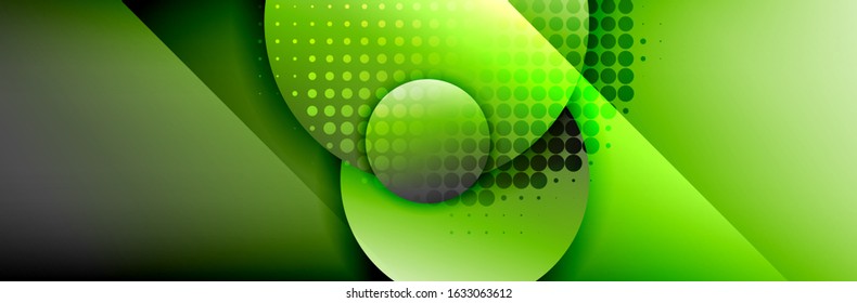 Dynamic trendy geometrical abstract background. Circles, round shapes 3d shadow effects and fluid gradients. Modern overlapping round forms. Vector Illustration For Wallpaper, Banner, Background, Card