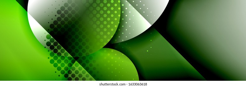 Fondo abstracto geométrico dinámico a la moda. Círculos, formas redondeadas, efectos de sombra 3d y gradientes de fluido. Formas redondeadas superpuestas modernas. Ilustración vectorial para papel de escritorio, pancarta, fondo, tarjeta