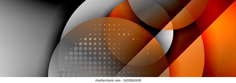 Dynamic trendy geometrical abstract background. Circles, round shapes 3d shadow effects and fluid gradients. Modern overlapping round forms. Vector Illustration For Wallpaper, Banner, Background, Card