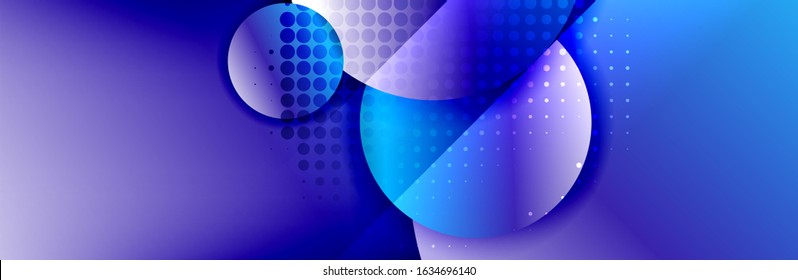 Dynamic trendy geometrical abstract background. Circles, round shapes 3d shadow effects and fluid gradients. Modern overlapping round forms. Vector Illustration For Wallpaper, Banner, Background, Card