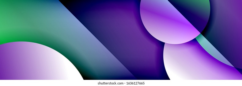 Dynamic trendy geometrical abstract background. Circles, round shapes 3d shadow effects and fluid gradients. Modern overlapping round forms. Vector Illustration For Wallpaper, Banner, Background, Card
