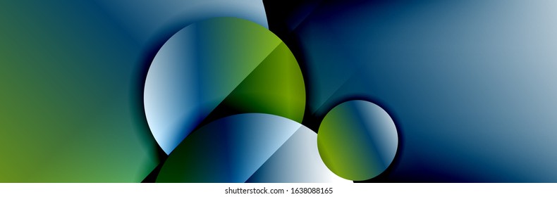 Dynamic trendy geometrical abstract background. Circles, round shapes 3d shadow effects and fluid gradients. Modern overlapping round forms. Vector Illustration For Wallpaper, Banner, Background, Card