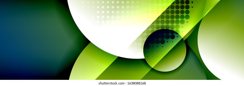Dynamic trendy geometrical abstract background. Circles, round shapes 3d shadow effects and fluid gradients. Modern overlapping round forms. Vector Illustration For Wallpaper, Banner, Background, Card