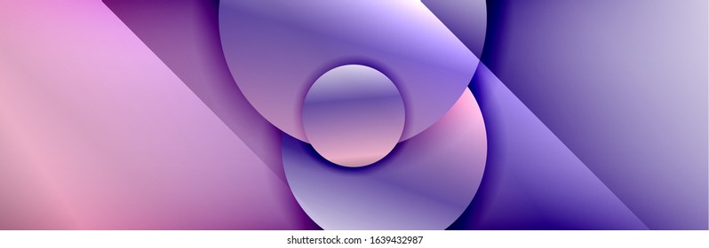 Dynamic trendy geometrical abstract background. Circles, round shapes 3d shadow effects and fluid gradients. Modern overlapping round forms. Vector Illustration For Wallpaper, Banner, Background, Card