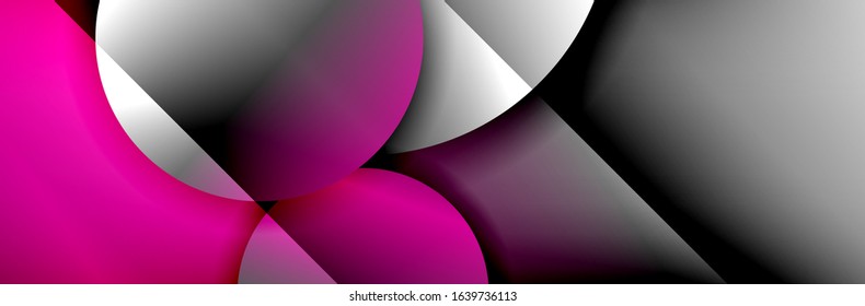 Dynamic trendy geometrical abstract background. Circles, round shapes 3d shadow effects and fluid gradients. Modern overlapping round forms. Vector Illustration For Wallpaper, Banner, Background, Card
