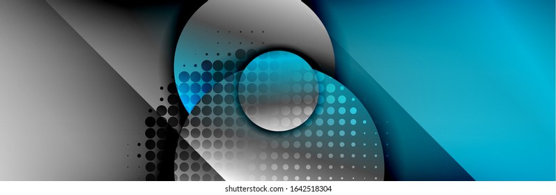 Dynamic trendy geometrical abstract background. Circles, round shapes 3d shadow effects and fluid gradients. Modern overlapping round forms. Vector Illustration For Wallpaper, Banner, Background, Card