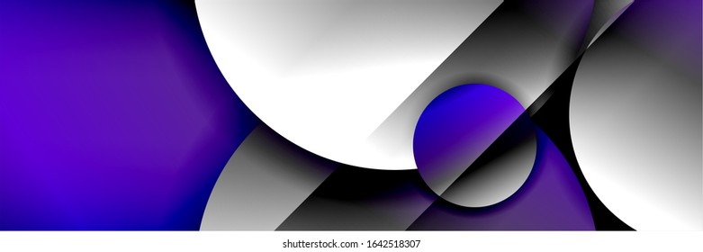 Dynamic trendy geometrical abstract background. Circles, round shapes 3d shadow effects and fluid gradients. Modern overlapping round forms. Vector Illustration For Wallpaper, Banner, Background, Card