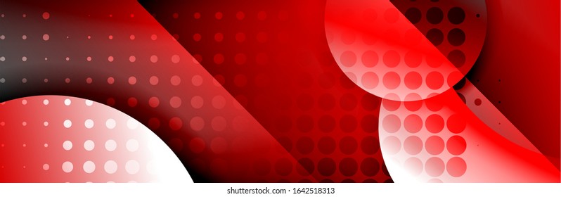 Dynamic trendy geometrical abstract background. Circles, round shapes 3d shadow effects and fluid gradients. Modern overlapping round forms. Vector Illustration For Wallpaper, Banner, Background, Card
