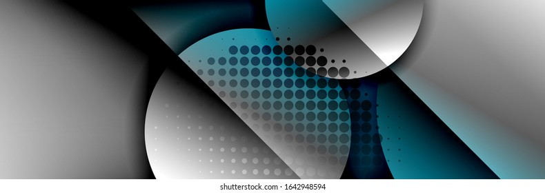 Dynamic trendy geometrical abstract background. Circles, round shapes 3d shadow effects and fluid gradients. Modern overlapping round forms. Vector Illustration For Wallpaper, Banner, Background, Card