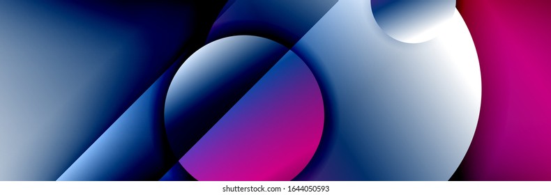 Dynamic trendy geometrical abstract background. Circles, round shapes 3d shadow effects and fluid gradients. Modern overlapping round forms. Vector Illustration For Wallpaper, Banner, Background, Card