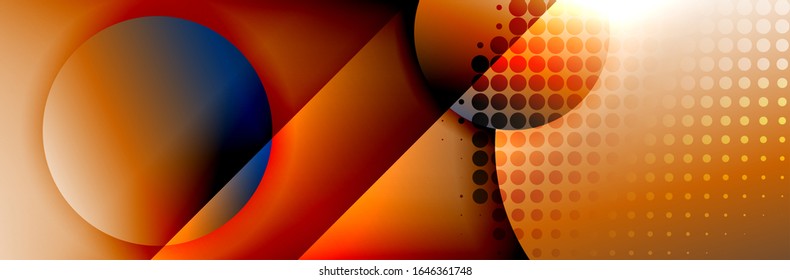 Dynamic trendy geometrical abstract background. Circles, round shapes 3d shadow effects and fluid gradients. Modern overlapping round forms. Vector Illustration For Wallpaper, Banner, Background, Card