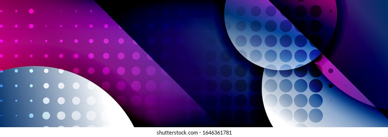 Fondo abstracto geométrico y dinámico. Círculos, formas redondeadas, efectos de sombra 3d y gradientes de fluido. Formularios redondos superpuestos modernos. Ilustración De Vector Para Papel De Fondo, Banner, Fondo, Tarjeta