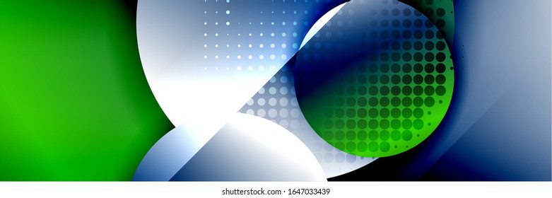Dynamic trendy geometrical abstract background. Circles, round shapes 3d shadow effects and fluid gradients. Modern overlapping round forms. Vector Illustration For Wallpaper, Banner, Background, Card