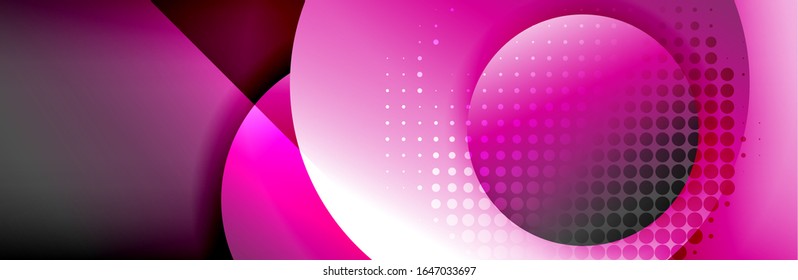 Fondo abstracto geométrico y dinámico. Círculos, formas redondeadas, efectos de sombra 3d y gradientes de fluido. Formularios redondos superpuestos modernos. Ilustración De Vector Para Papel De Fondo, Banner, Fondo, Tarjeta