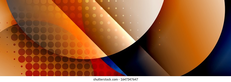 Dynamic trendy geometrical abstract background. Circles, round shapes 3d shadow effects and fluid gradients. Modern overlapping round forms. Vector Illustration For Wallpaper, Banner, Background, Card