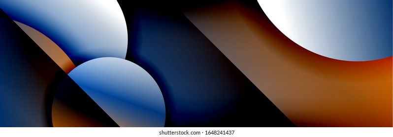 Dynamic trendy geometrical abstract background. Circles, round shapes 3d shadow effects and fluid gradients. Modern overlapping round forms. Vector Illustration For Wallpaper, Banner, Background, Card