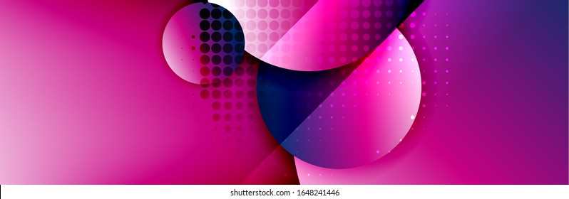 Dynamic trendy geometrical abstract background. Circles, round shapes 3d shadow effects and fluid gradients. Modern overlapping round forms. Vector Illustration For Wallpaper, Banner, Background, Card