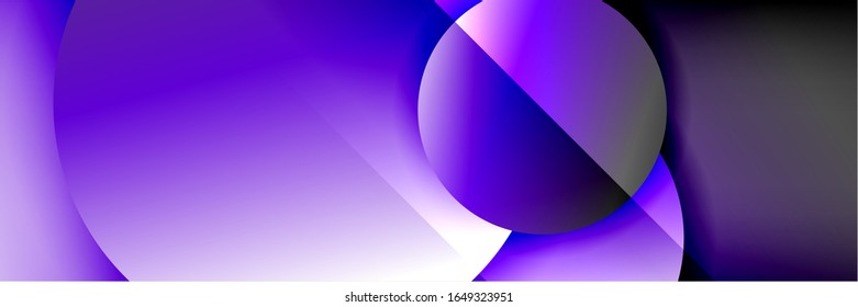Fondo abstracto geométrico y dinámico. Círculos, formas redondeadas, efectos de sombra 3d y gradientes de fluido. Formularios redondos superpuestos modernos. Ilustración De Vector Para Papel De Fondo, Banner, Fondo, Tarjeta