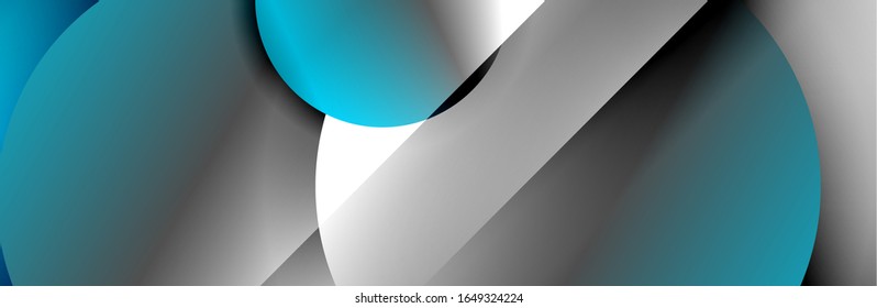 Dynamic trendy geometrical abstract background. Circles, round shapes 3d shadow effects and fluid gradients. Modern overlapping round forms. Vector Illustration For Wallpaper, Banner, Background, Card