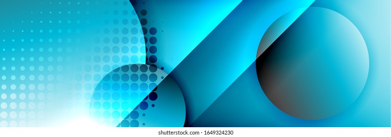 Dynamic trendy geometrical abstract background. Circles, round shapes 3d shadow effects and fluid gradients. Modern overlapping round forms. Vector Illustration For Wallpaper, Banner, Background, Card