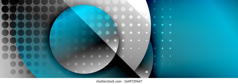 Dynamic trendy geometrical abstract background. Circles, round shapes 3d shadow effects and fluid gradients. Modern overlapping round forms. Vector Illustration For Wallpaper, Banner, Background, Card