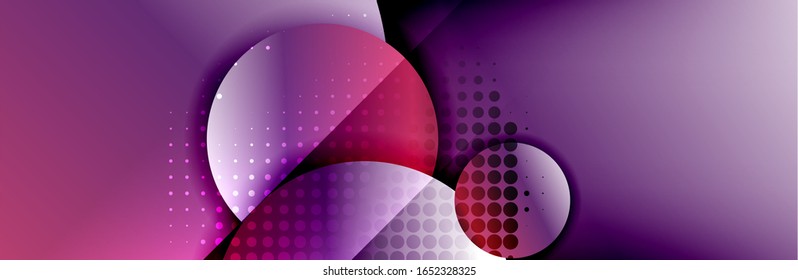 Dynamic trendy geometrical abstract background. Circles, round shapes 3d shadow effects and fluid gradients. Modern overlapping round forms. Vector Illustration For Wallpaper, Banner, Background, Card