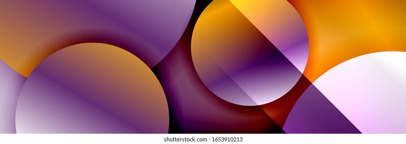 Dynamic trendy geometrical abstract background. Circles, round shapes 3d shadow effects and fluid gradients. Modern overlapping round forms. Vector Illustration For Wallpaper, Banner, Background, Card