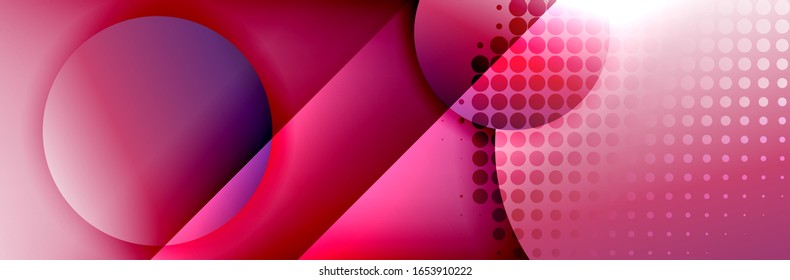 Dynamic trendy geometrical abstract background. Circles, round shapes 3d shadow effects and fluid gradients. Modern overlapping round forms. Vector Illustration For Wallpaper, Banner, Background, Card