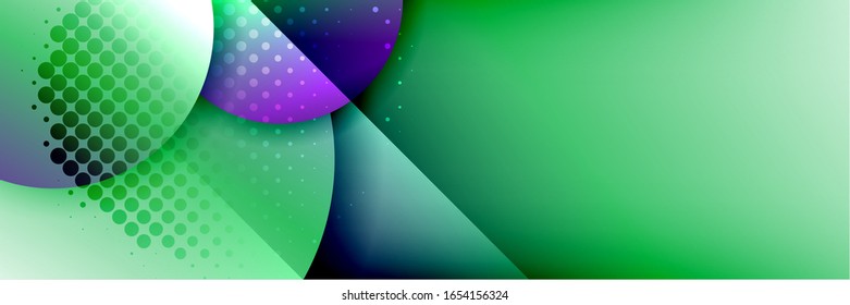 Dynamic trendy geometrical abstract background. Circles, round shapes 3d shadow effects and fluid gradients. Modern overlapping round forms. Vector Illustration For Wallpaper, Banner, Background, Card