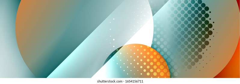 Dynamic trendy geometrical abstract background. Circles, round shapes 3d shadow effects and fluid gradients. Modern overlapping round forms. Vector Illustration For Wallpaper, Banner, Background, Card