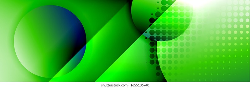 Dynamic trendy geometrical abstract background. Circles, round shapes 3d shadow effects and fluid gradients. Modern overlapping round forms. Vector Illustration For Wallpaper, Banner, Background, Card