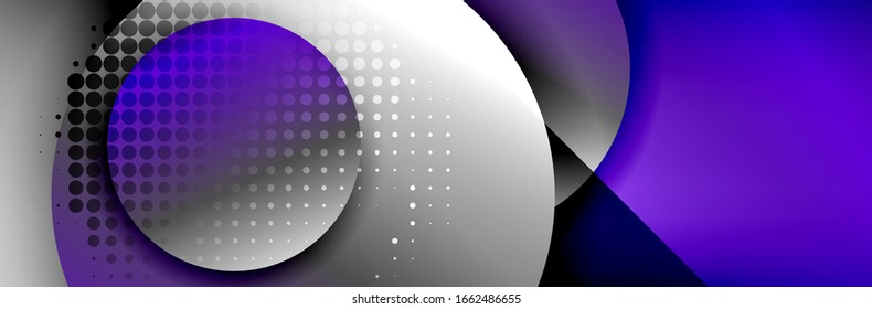 Dynamic trendy geometrical abstract background. Circles, round shapes 3d shadow effects and fluid gradients. Modern overlapping round forms. Vector Illustration For Wallpaper, Banner, Background, Card