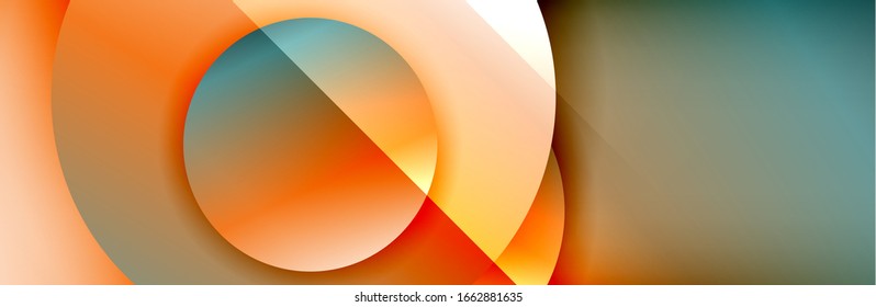 Dynamic trendy geometrical abstract background. Circles, round shapes 3d shadow effects and fluid gradients. Modern overlapping round forms. Vector Illustration For Wallpaper, Banner, Background, Card