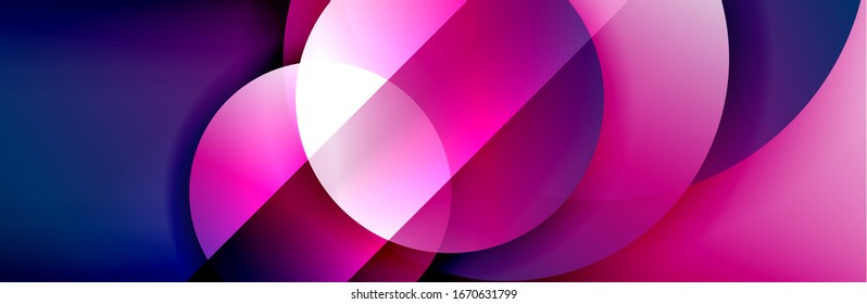 Dynamic trendy geometrical abstract background. Circles, round shapes 3d shadow effects and fluid gradients. Modern overlapping round forms. Vector Illustration For Wallpaper, Banner, Background, Card