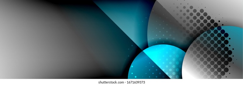 Dynamic trendy geometrical abstract background. Circles, round shapes 3d shadow effects and fluid gradients. Modern overlapping round forms. Vector Illustration For Wallpaper, Banner, Background, Card