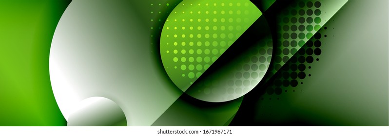 Dynamic trendy geometrical abstract background. Circles, round shapes 3d shadow effects and fluid gradients. Modern overlapping round forms. Vector Illustration For Wallpaper, Banner, Background, Card
