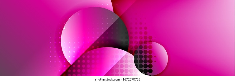 Dynamic trendy geometrical abstract background. Circles, round shapes 3d shadow effects and fluid gradients. Modern overlapping round forms. Vector Illustration For Wallpaper, Banner, Background, Card