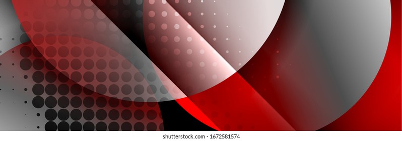 Dynamic trendy geometrical abstract background. Circles, round shapes 3d shadow effects and fluid gradients. Modern overlapping round forms. Vector Illustration For Wallpaper, Banner, Background, Card